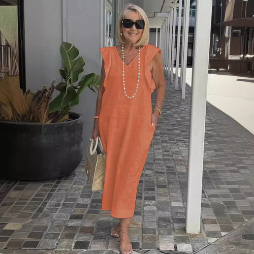 Elegant Flowing Sleeveless V-Neck Maxi Dress
